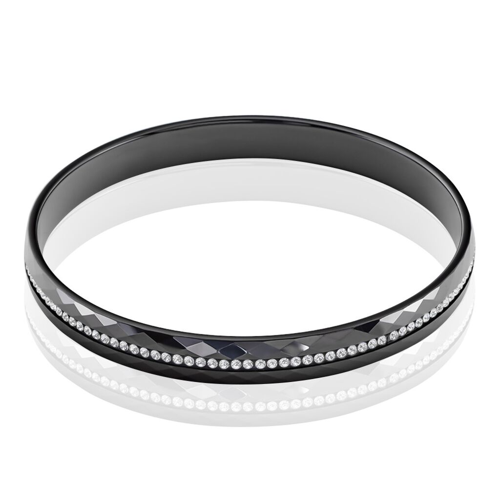 Bracelet Jonc Lola Cera Ceramique Noir Strass Et Céramique