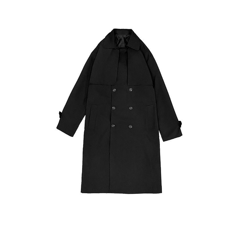 Sinlarity - Effen midi-trenchcoat met dubbele rij knopen