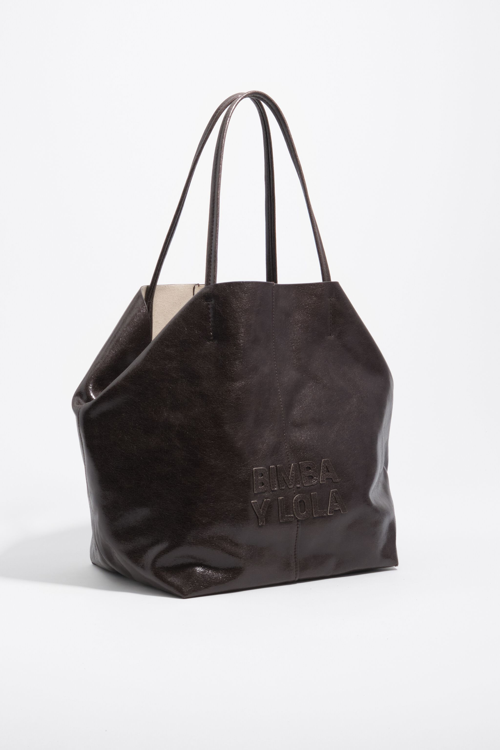 Bolsa de compras grande em couro marrom escuro