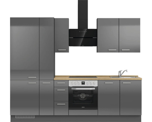 NOBILIA keukenblok met apparatuur Urban 270 cm leigrijs hoogglans voorgemonteerde variant links 4004539009318