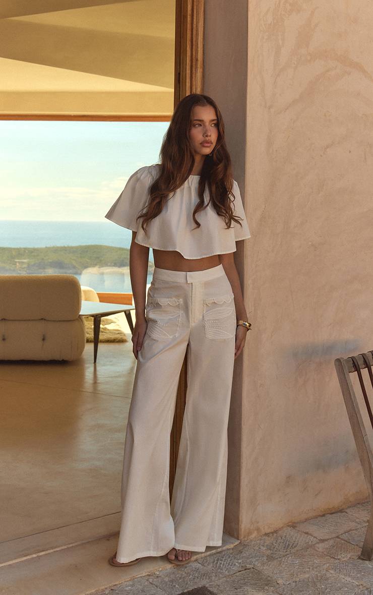 Blanc Haut Court Cape En Coton Ensemble Coordonné