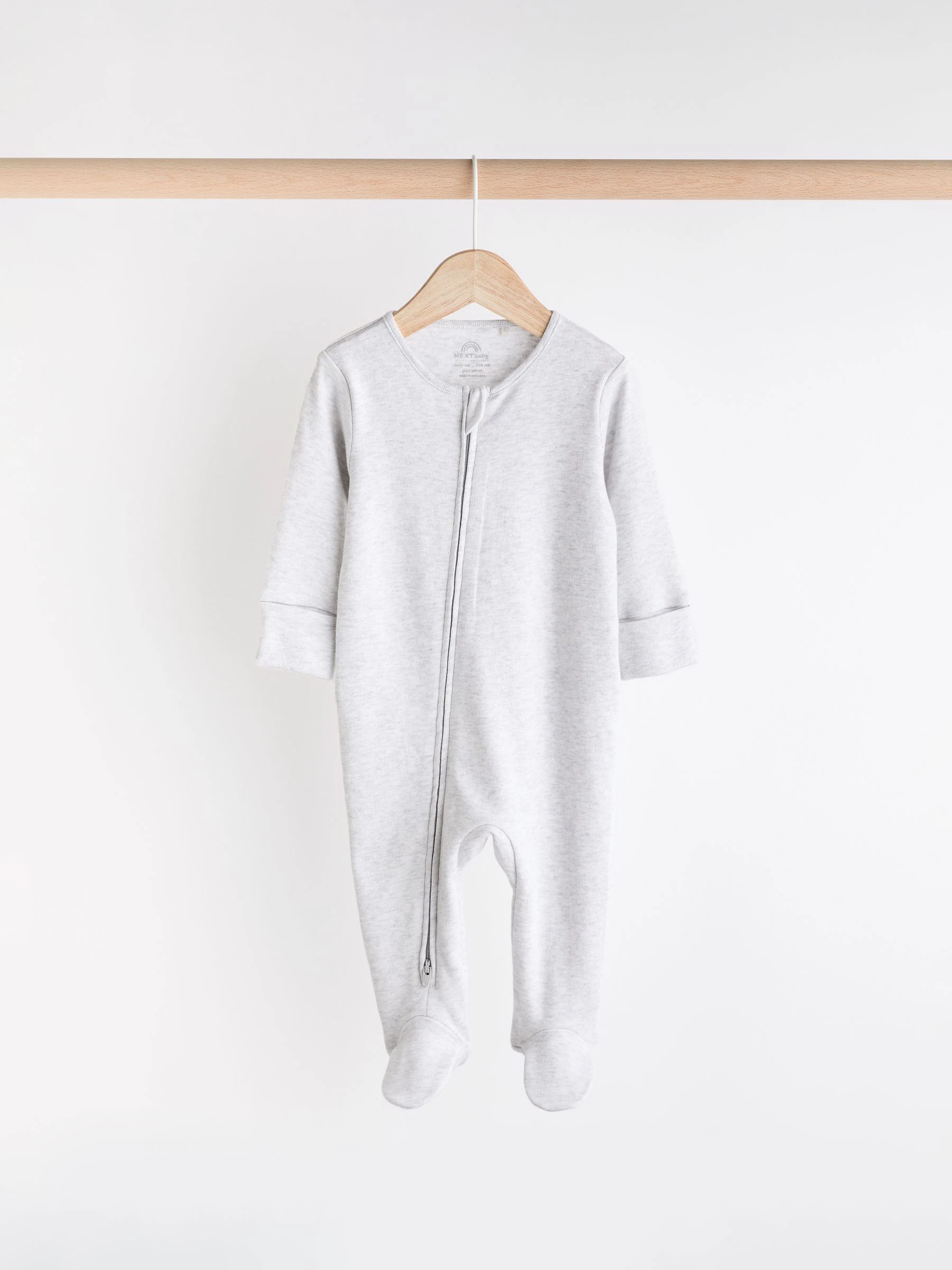 Grijs - Essential 100% Katoenen babypakjes met rits 3 Pack (0-3jr)
