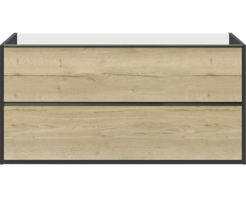 Badkamermeubelset Allibert Border BxHxD 121 x 69 x 46,5 cm, frontkleur eiken halifax, romp zwart mat met dubbele wastafel
