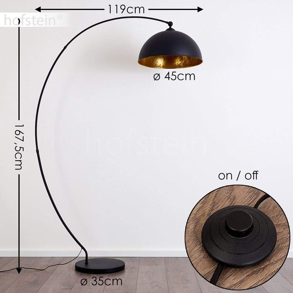 Stehlampe Miranda, Vintage Stehleuchte aus Metall in Schwarz/Gold, 1 x E27-Fassung, Leuchte im Retro-Design m. Fußschalter am Kabel in Blattgold-Optik, ohne Leuchtmittel