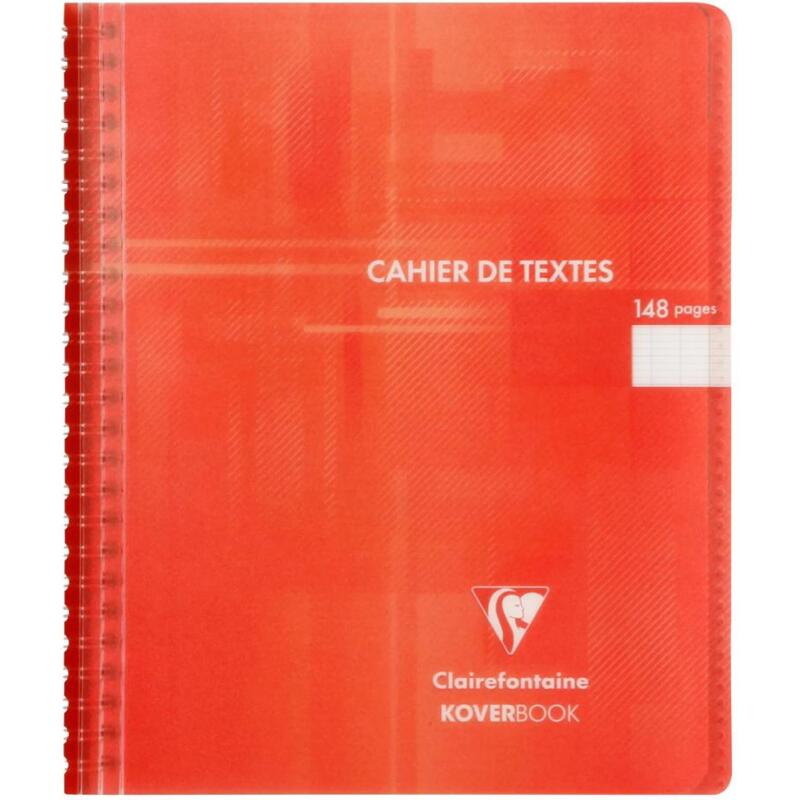 Cahier de textes reliure intégrale Koverbook 17x22cm 148 pages grands carreaux couverture polypropylène transparent - Assortis
