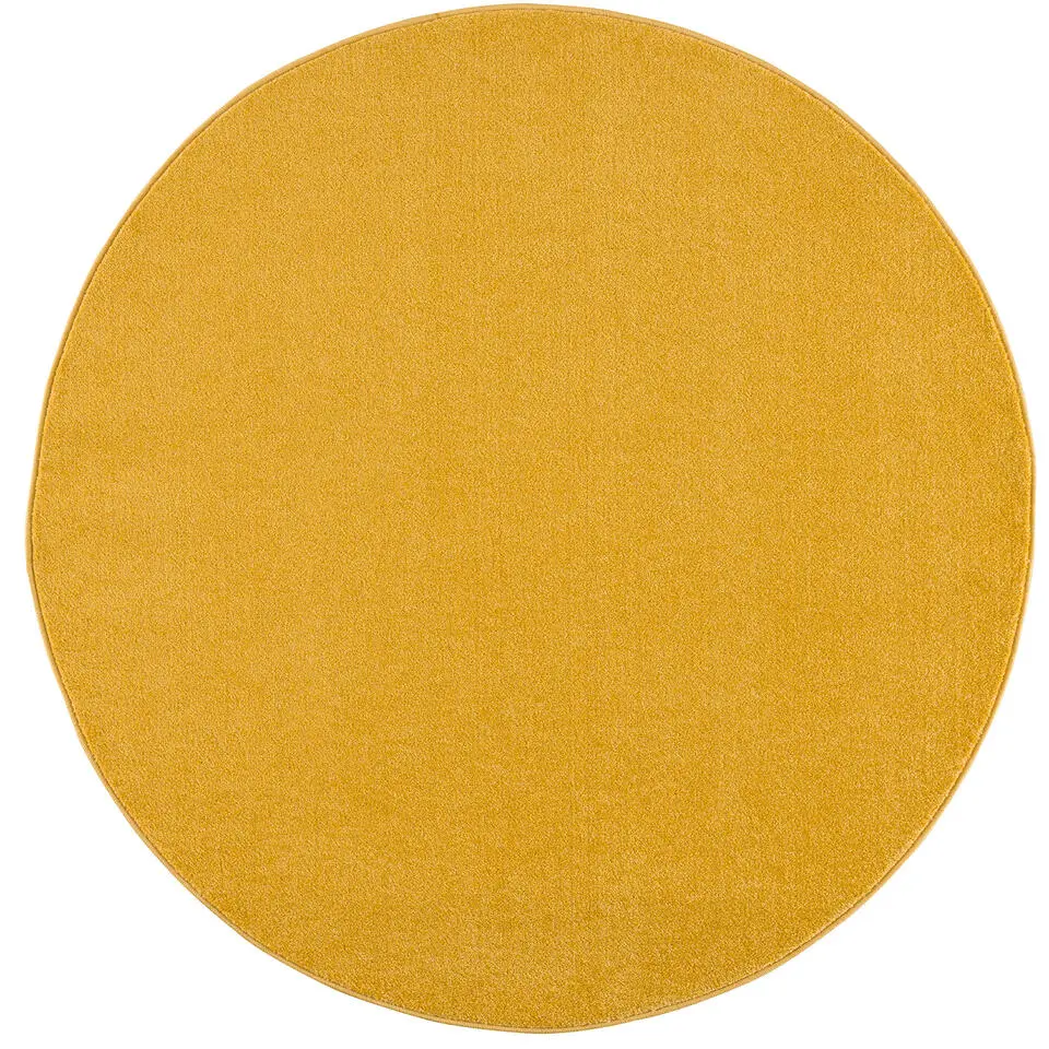 Uni Rond Effen Laagpolig Vloerkleed Modern Geel - 120 CM ROND