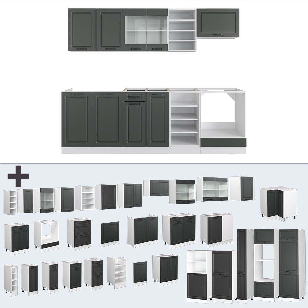 Vicco Küchenzeile Küchenblock Einbauküche R-Line 240 cm Landhaus Weiß Anthrazit Küche