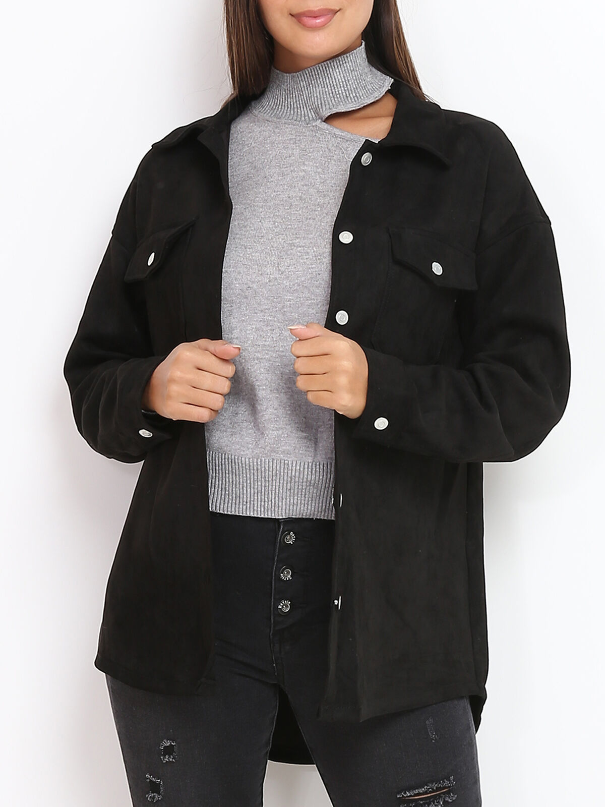Surchemise oversize en suédine- Noir