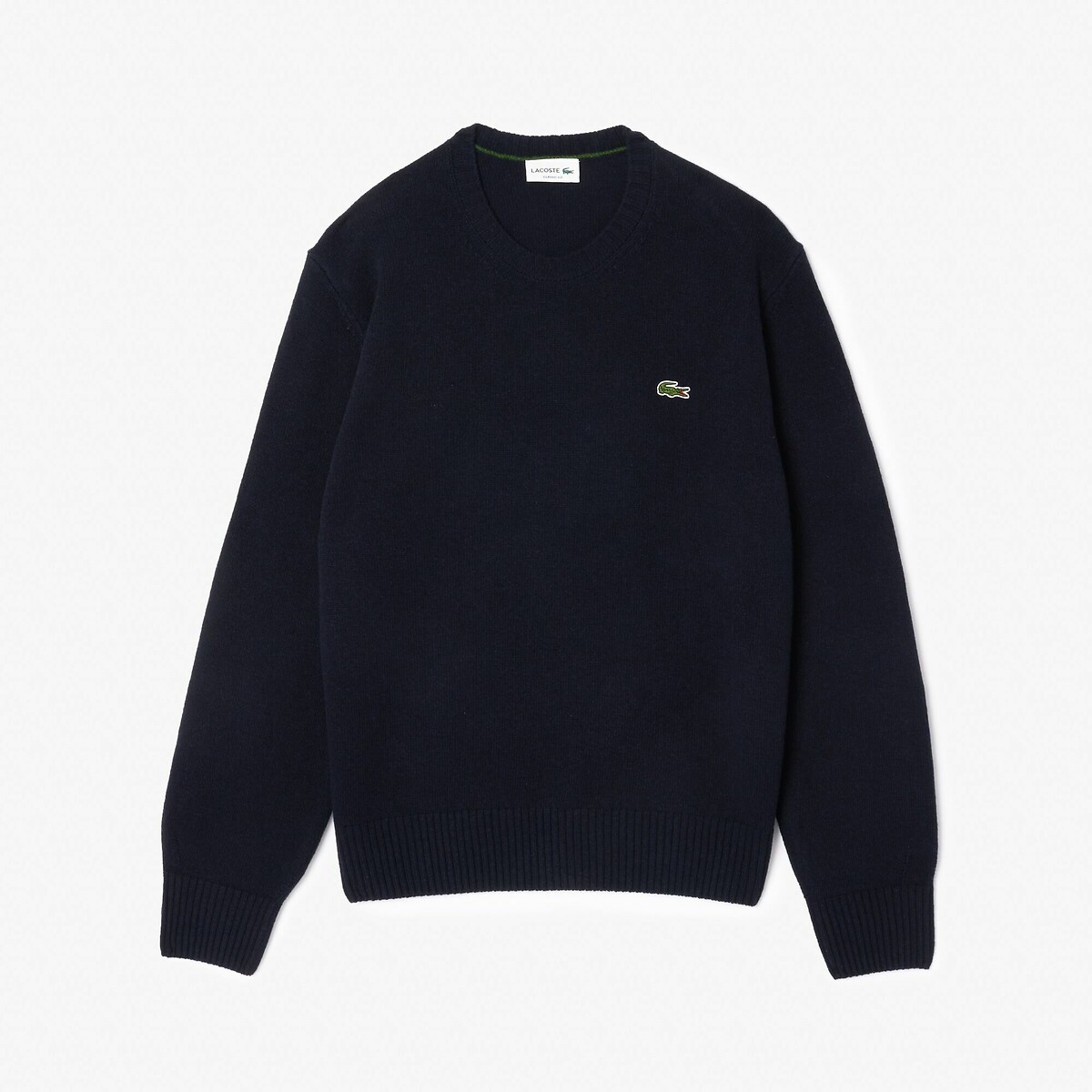 LACOSTE<br>Suéter liso de gola redonda em malha de lã cardada
