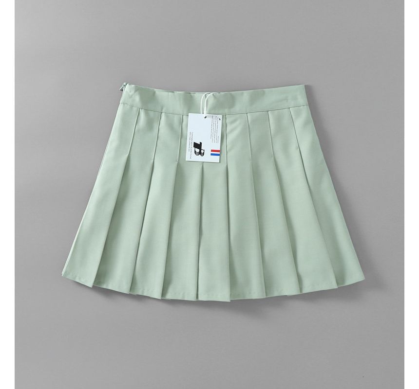 Hollahop - Hoge taille effen geplooide mini A-lijn rok