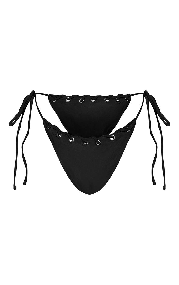 Noir Bas De Bikini À Liens Latéraux Avec Détail Œillets