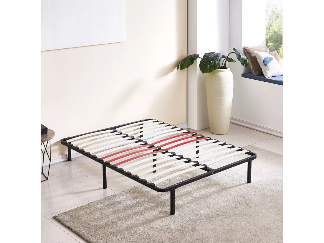 Sommier EcoFlex 140 x 190 cm - Résistant et Confortable - Lattes renforcées - Pieds inclus