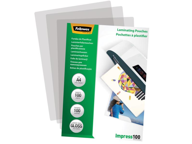 Fellowes Laminierfolie A4, 100 µm, 100 Stück, Glänzend 100 Laminierfolien Glänzend