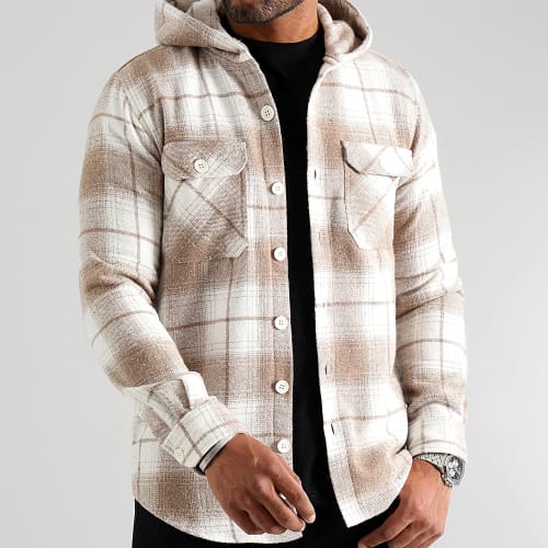 Surchemise A Carreaux Avec Capuche 3046 Beige Blanc