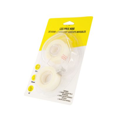Les Prix Mini - Dévidoir + 2 rouleaux adhésifs invisibles - 18 mm x 35 m
