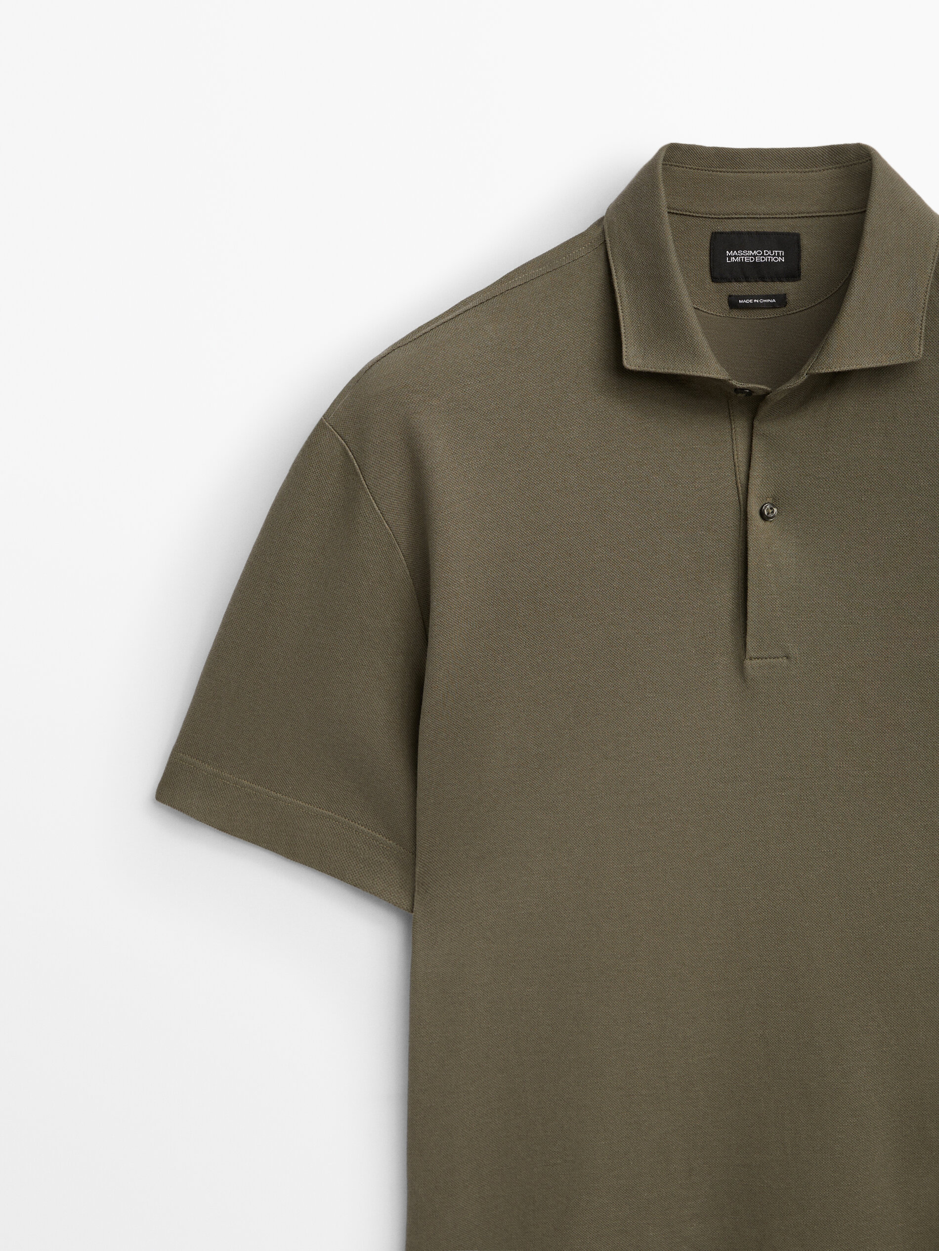 Camisa polo de edição limitada em mistura de algodão e linho - OLIVA