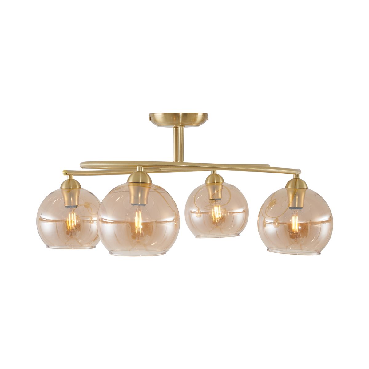 Moderne plafondlamp messing met amber glas 4-lichts - Alanis