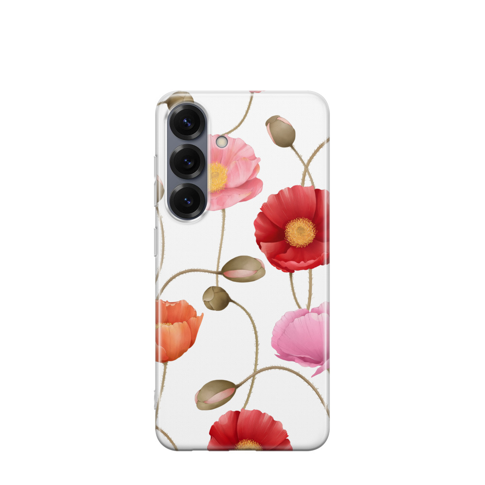 Samsung Galaxy S25 Gummi Hülle Mohnpoesie - Weiss