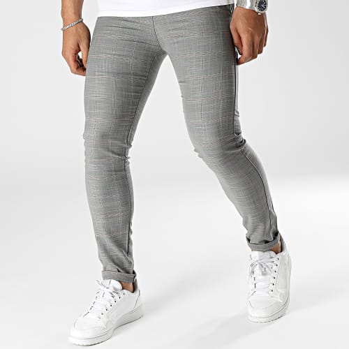 Pantalon Chino A Carreaux Gris