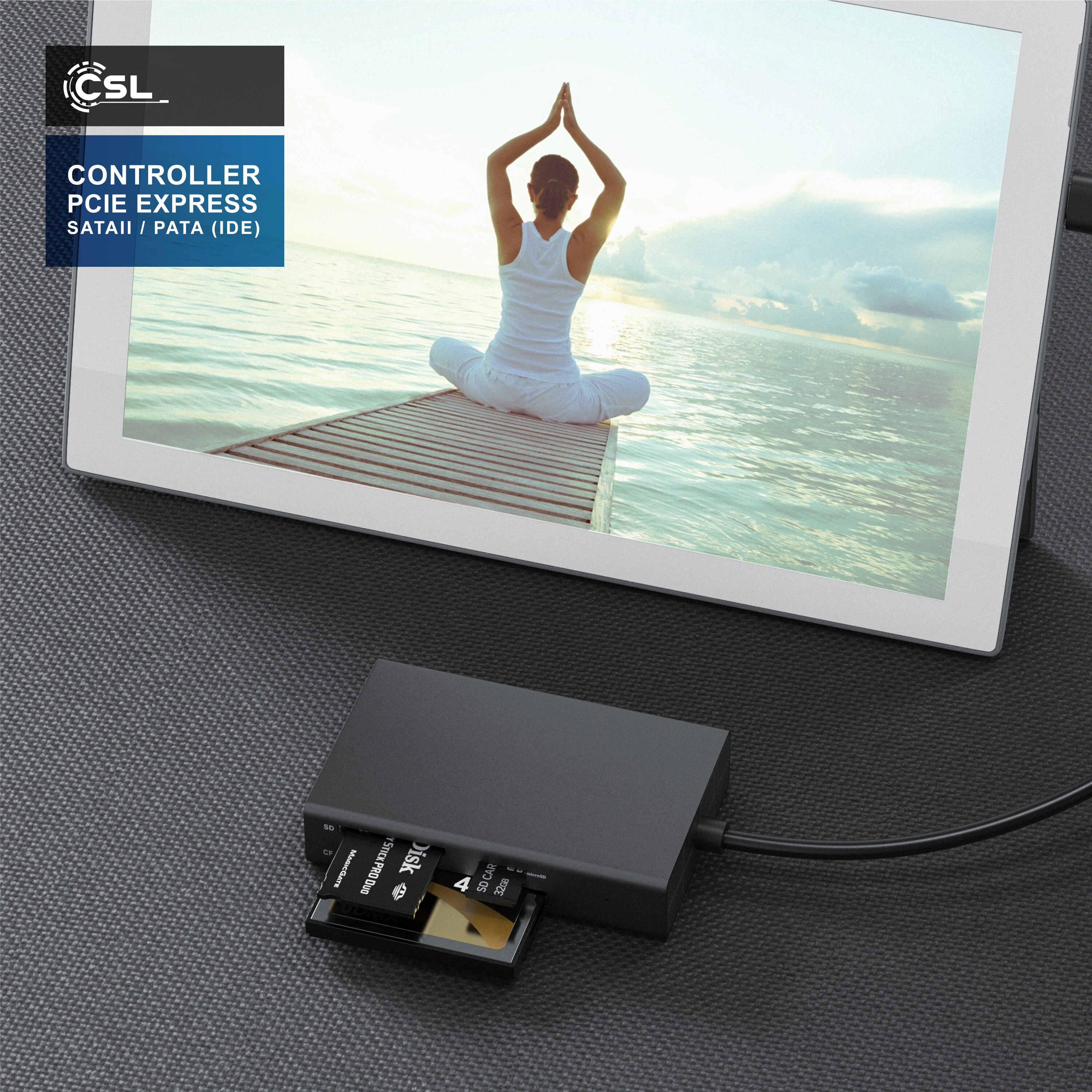 CSL USB-Adapter, Kartenlesegerät inkl. USB Kabel 3 in 1 Kartenleser mit USB 3.2