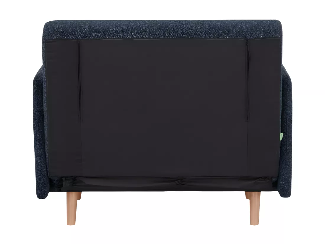 Belushi - Fauteuil convertible en tissu bouclette pieds bois clair - Bleu foncé