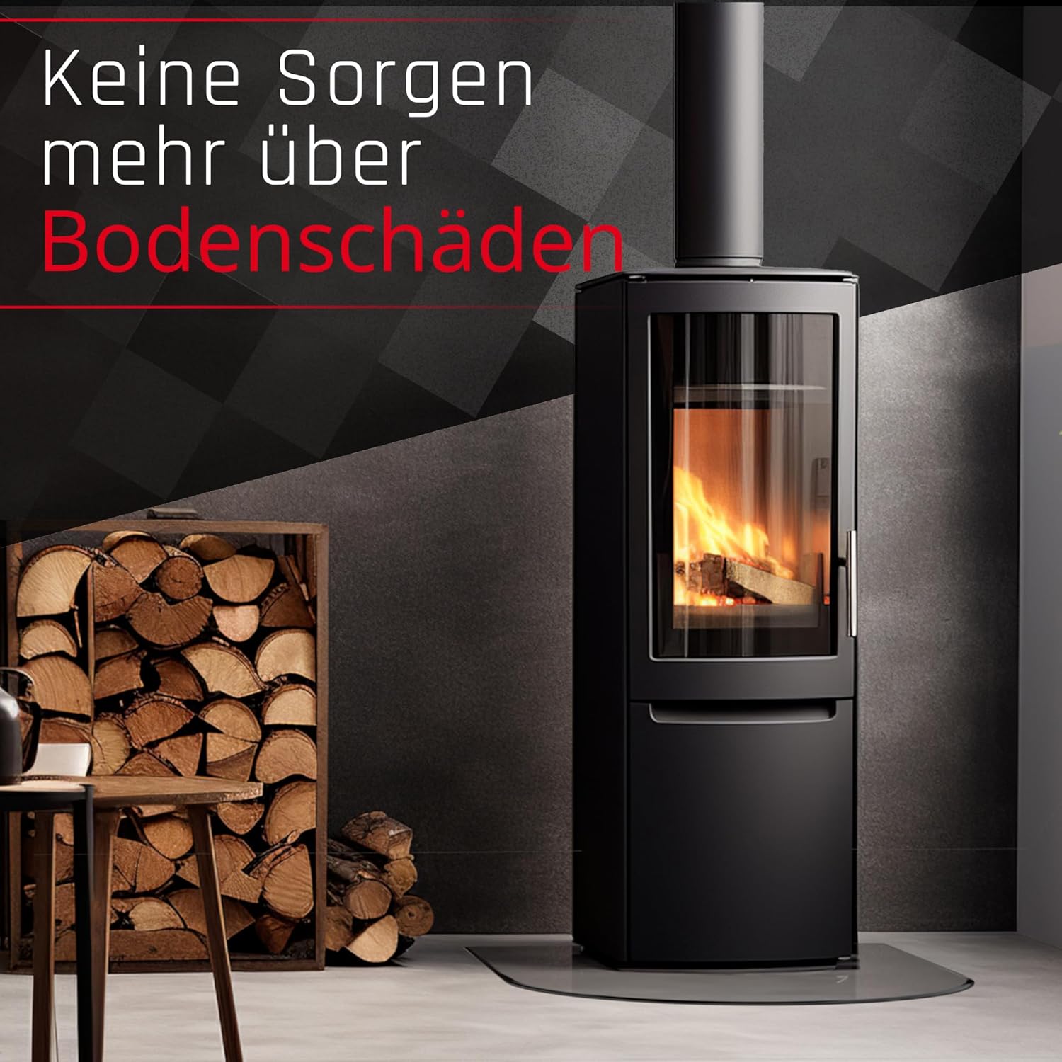 BIJON Glasplatte Rundbogen für Kaminofen mit Dichtlippe, Glasbodenplatte - Funkenschutzplatte Glas mit Facettenschliff, Kamin Hitzeschutz, ESG Sicherheitsglas 85 x 110 cm x 6mm