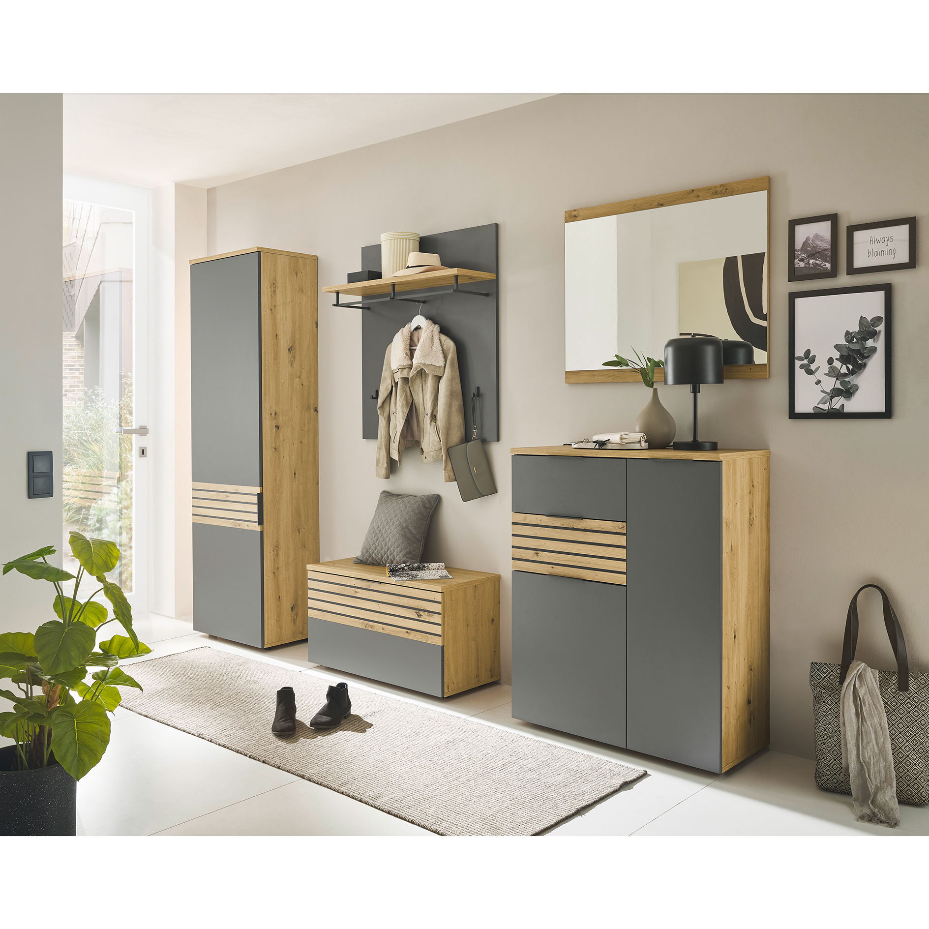 Garderobenkommode - Artisan Eiche - grau - 85 cm