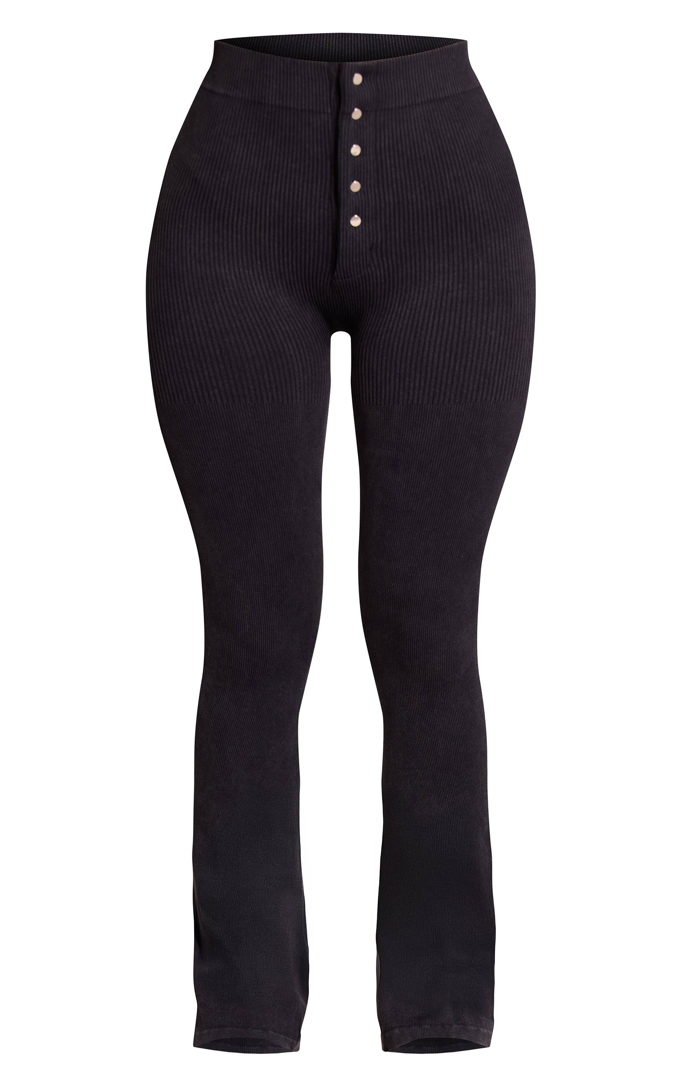 Charbon Legging Évasé Côtelé Petite Taille Avec Détails Boutons Effet Délavé Contouré