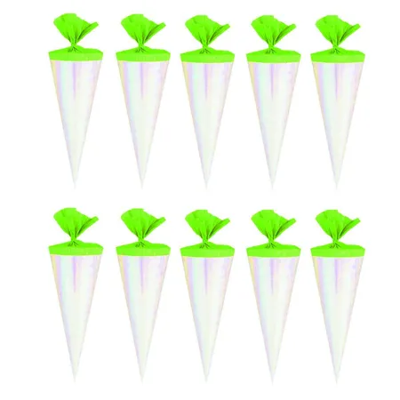 Verpackungsmittel GmbH Deko Schultüten mit grünem Krepp, rund, 15 cm, 10 Stück