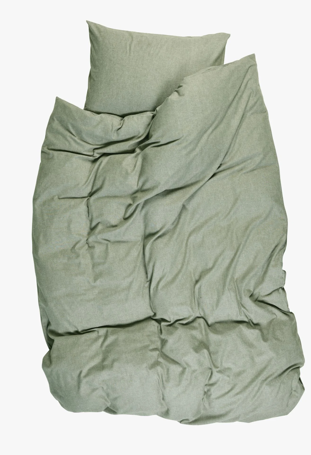 Garnfarget flanell sengesett olivengrønn - 200x220 cm