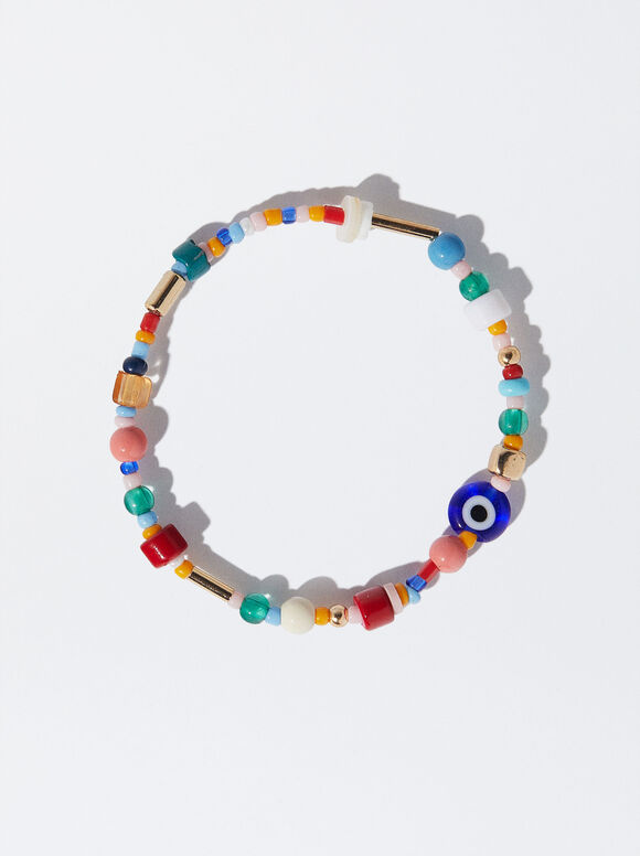 Pulseira elástica com contas - Multicolorida