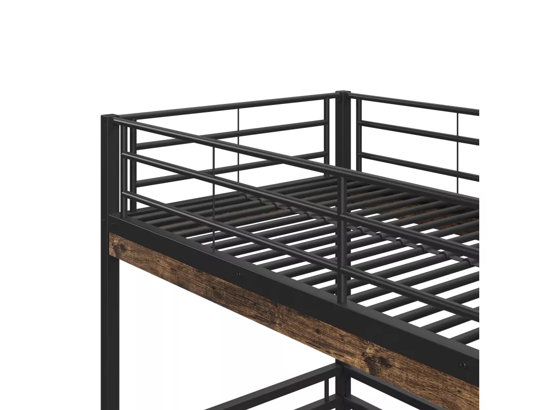 Lit mezzanine 90x200cm - avec bureau + étagères + barrières - Noir