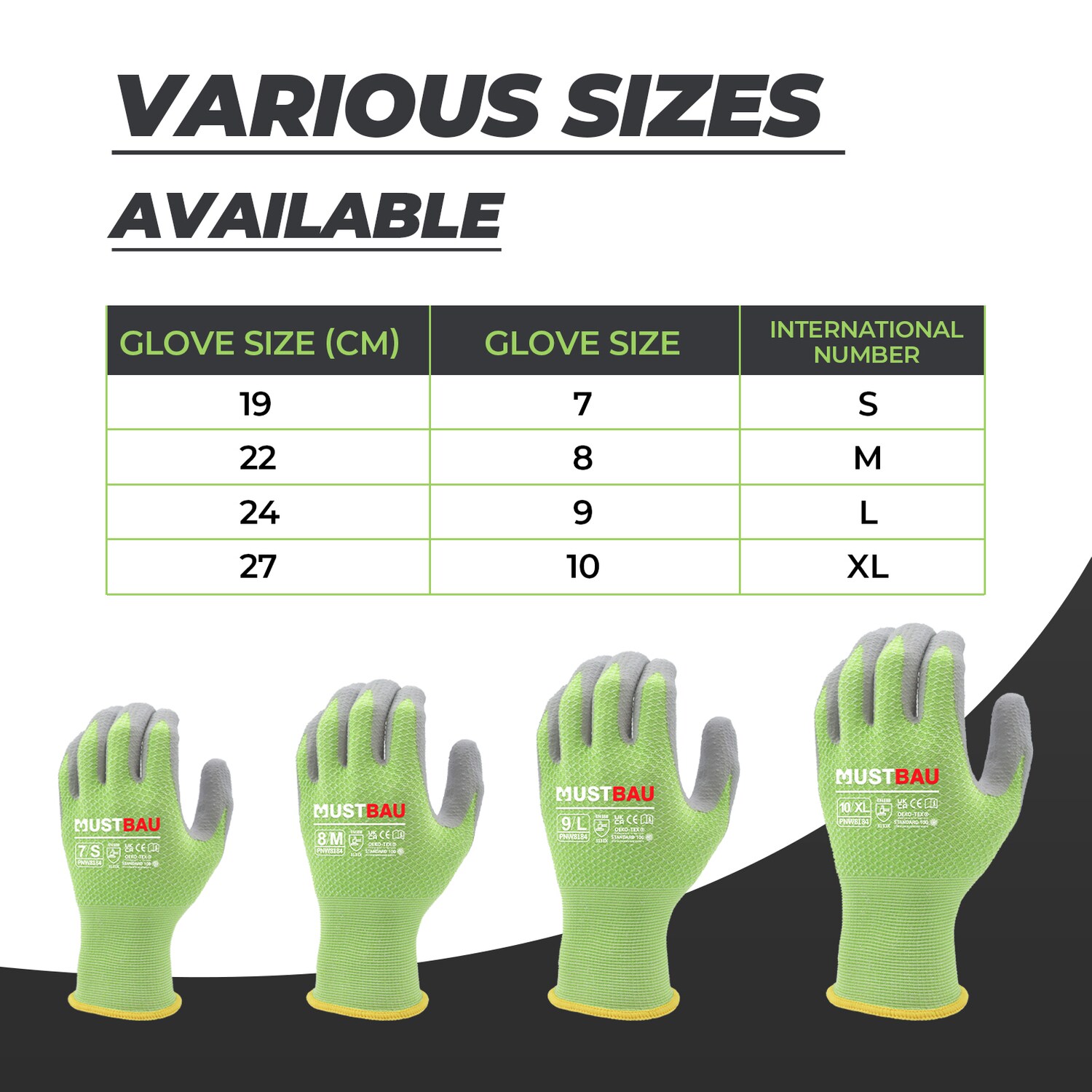 Mustbau Arbeitshandschuhe 3 Pack,Gartenhandschuhe Montagehandschuhe, Wiederverwendbar, Größe:XL