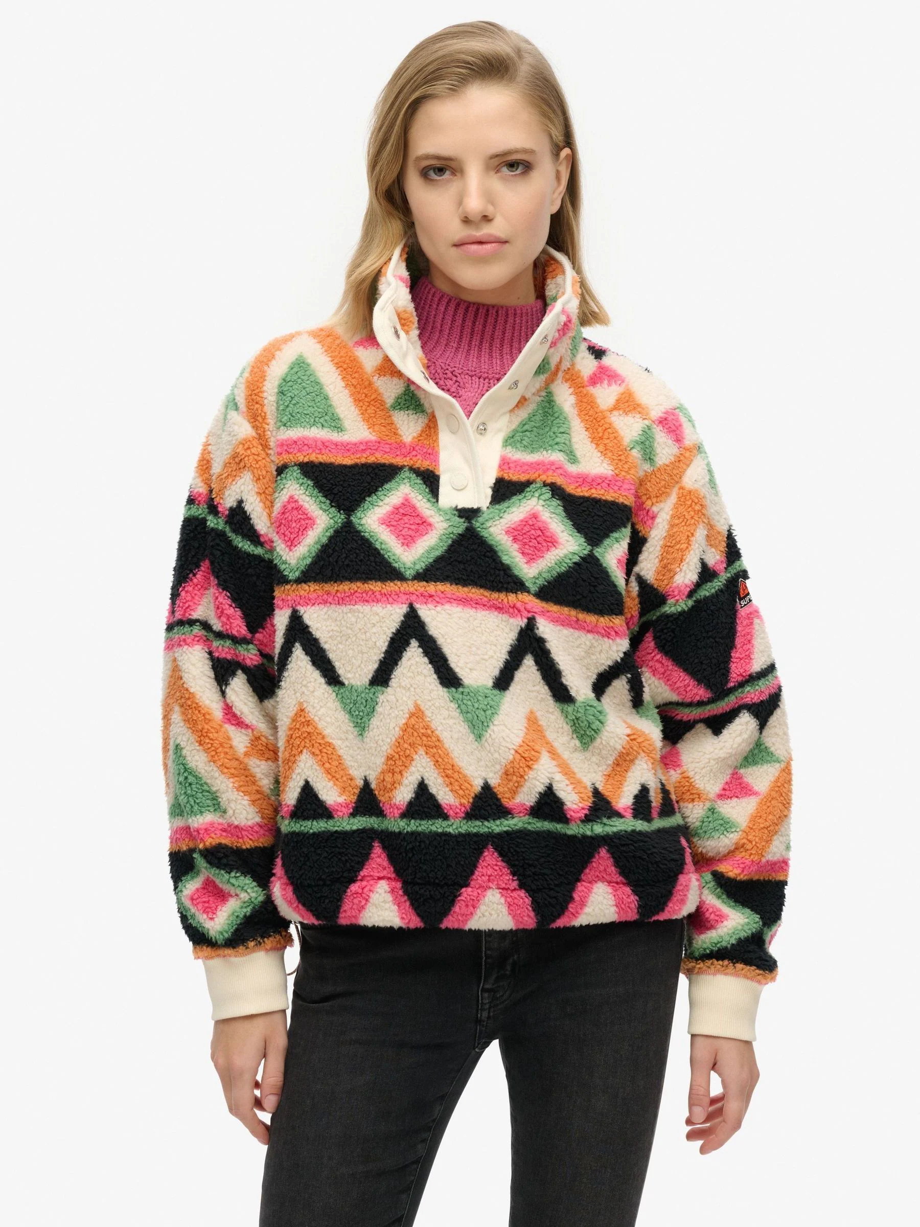 Wit - Superdry Super Soft Printed Henley Jumper