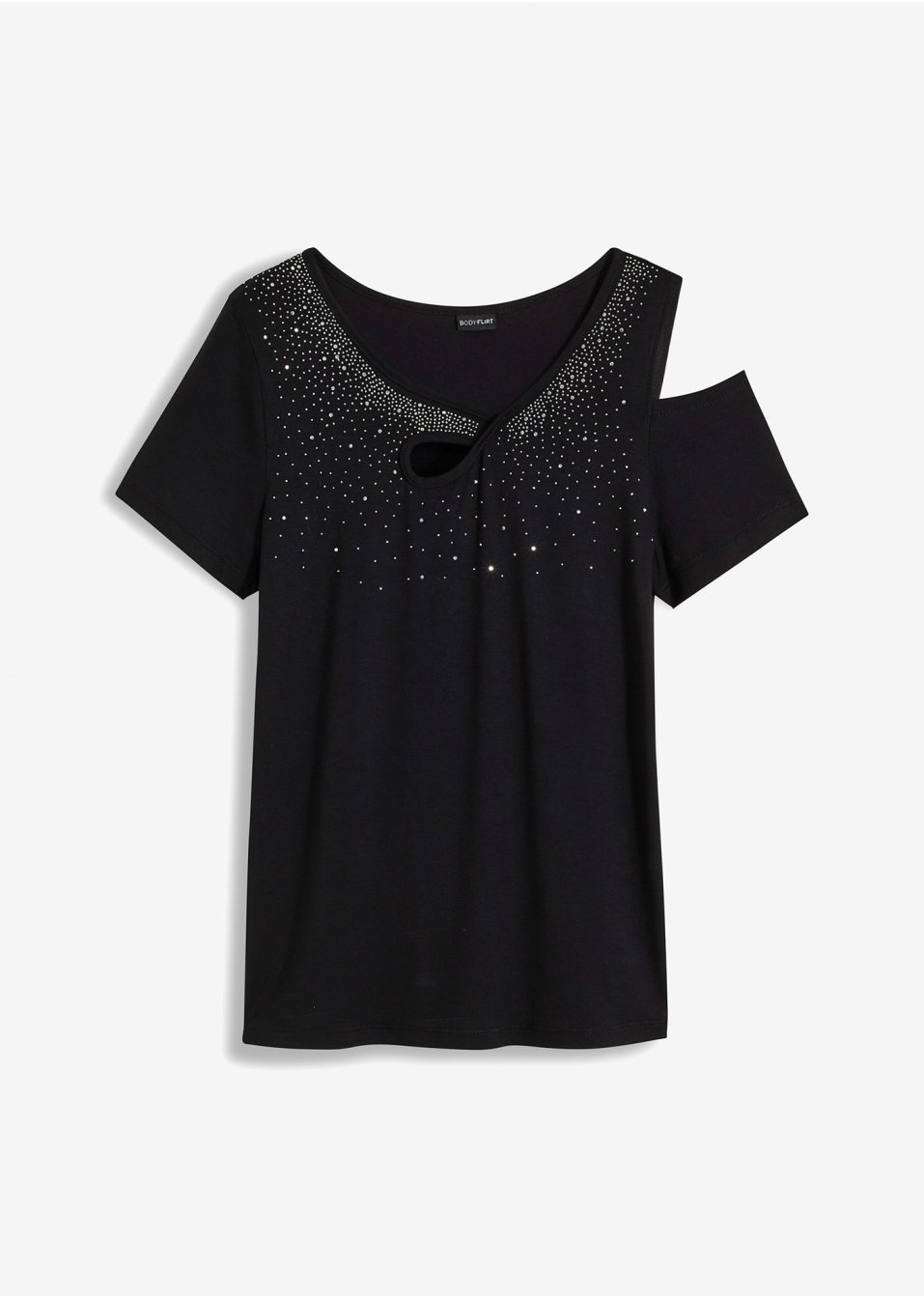 T-shirt à application de strass et découpes