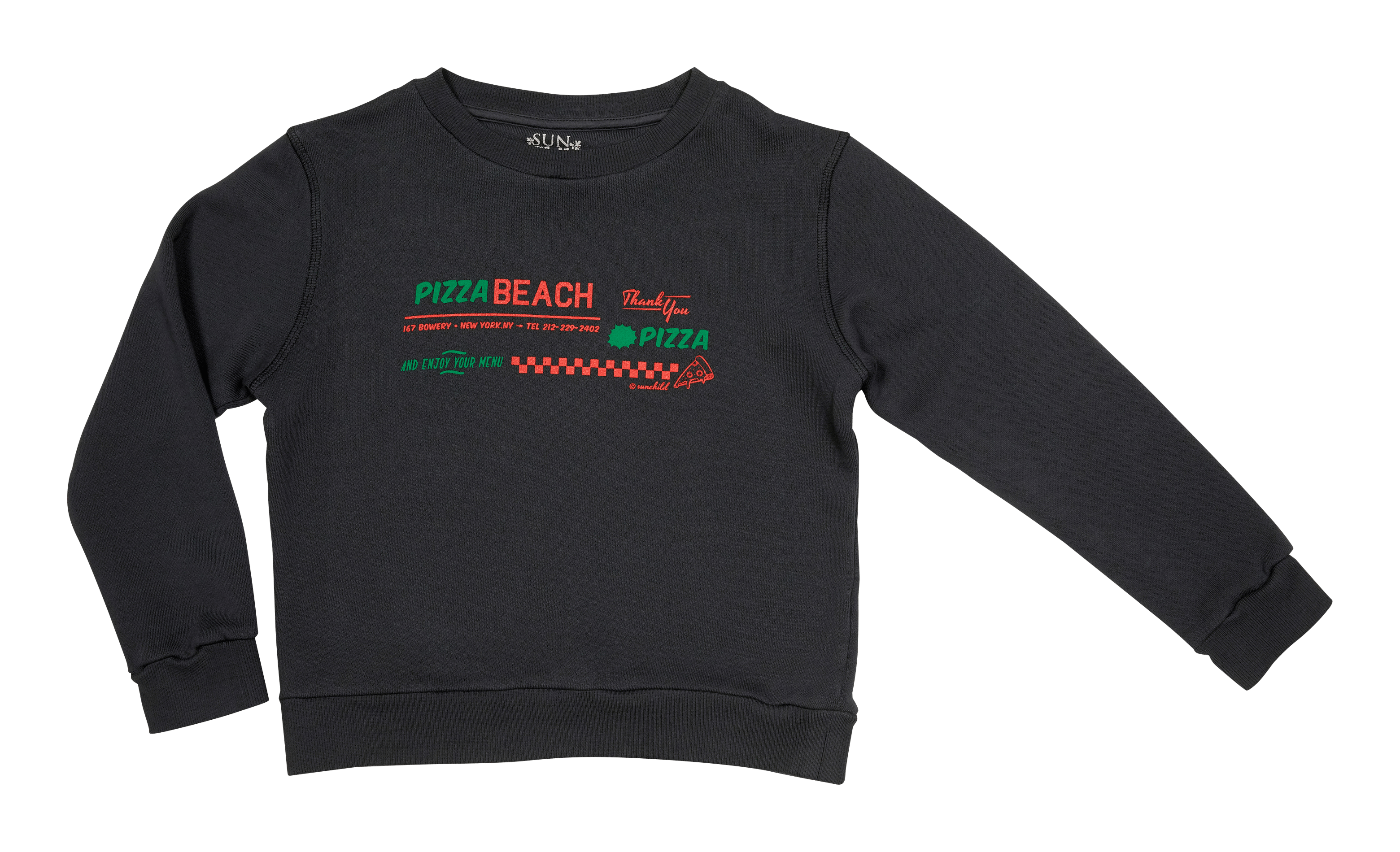 PIZZA BEACH - Sweat shirt col rond en coton| Noir