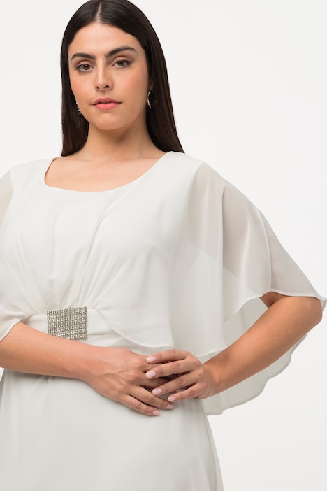 Brautkleid, Drapierung, V-Ausschnitt, Halbarm-Cape