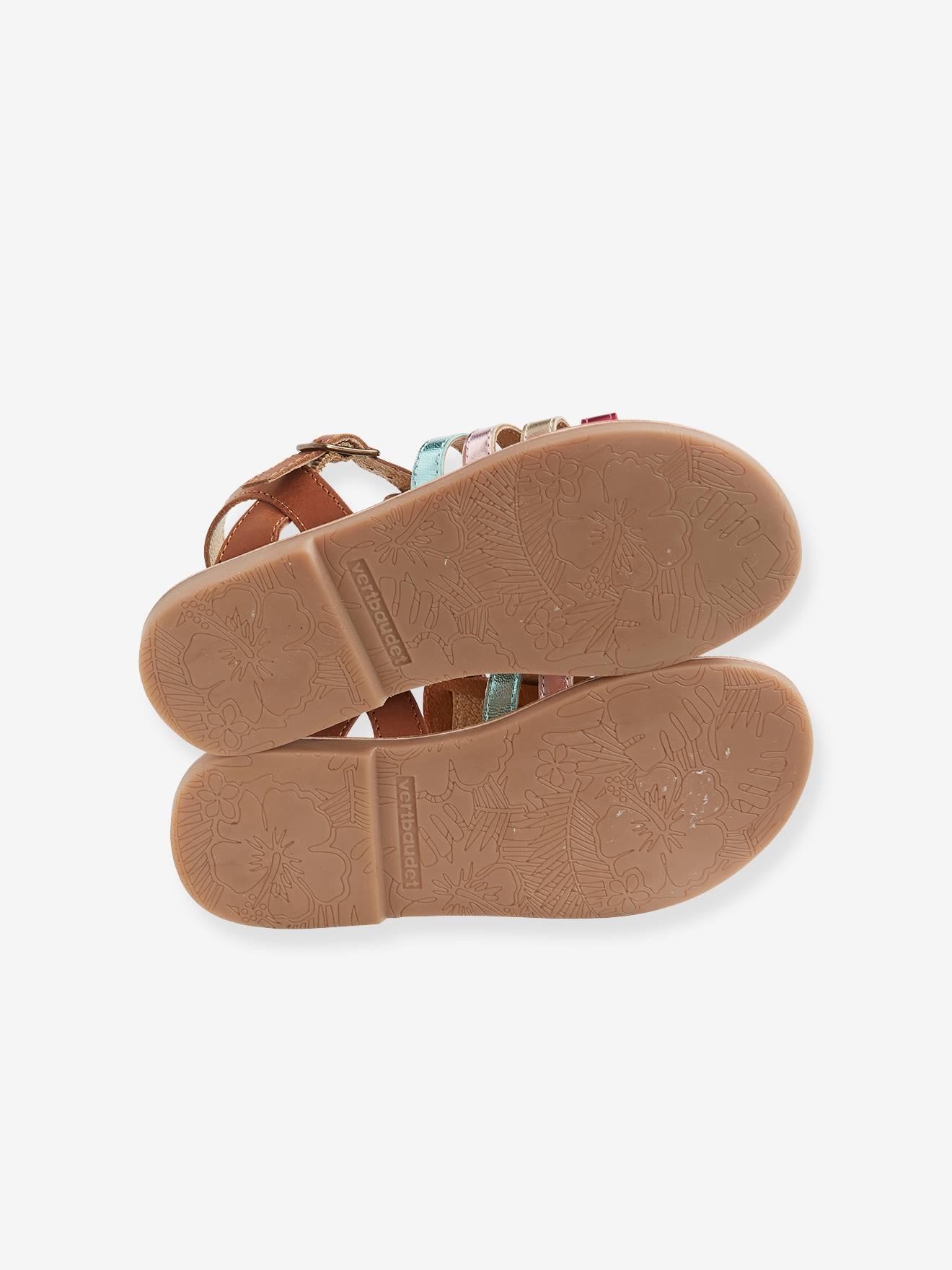 Sandálias de várias tiras para meninas, lisas, amarelo escuro com estampa.