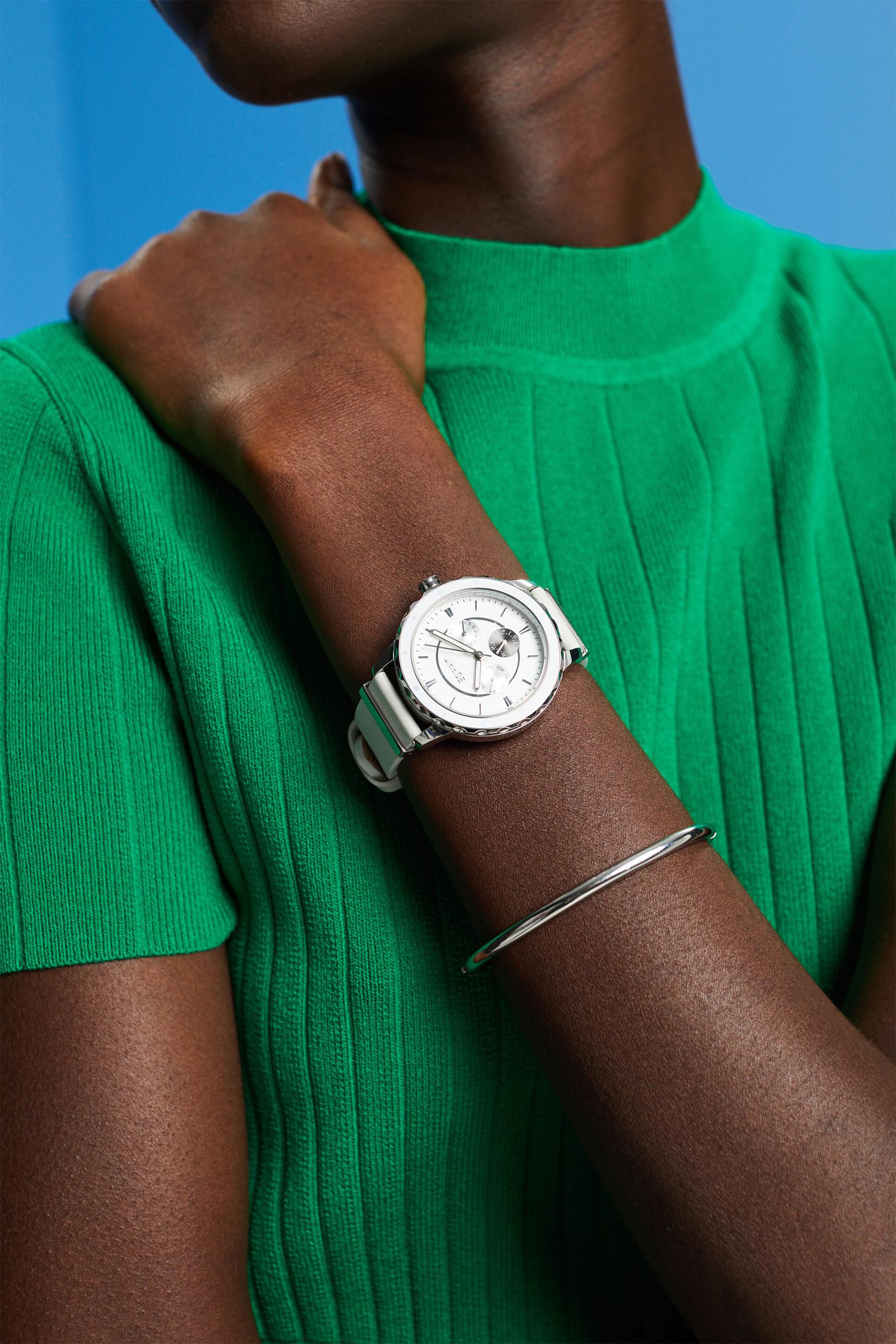 Montre multifonction à bracelet en cuir