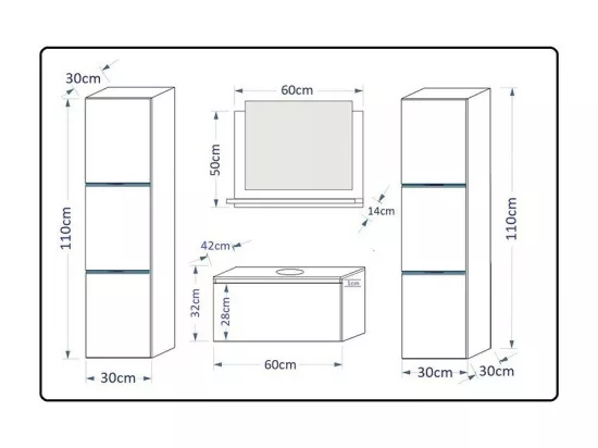 Ensemble meubles de salle de bain noir collection OWL. 2 colonnes, meuble sous vasque, miroir