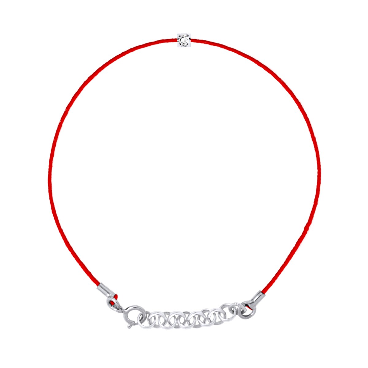 Bracelet Solitaire Diamant 0,030 Cts Nylon Rouge Argent 925