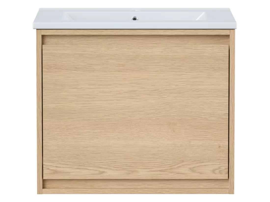 Meuble de salle de bain suspendu avec vasque à encastrer - Placage chêne - 60 cm - MESLIVA