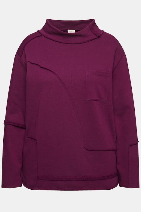 Sweatshirt, Regular Fit, Patchoptik, Stehkragen, Biobaumwolle