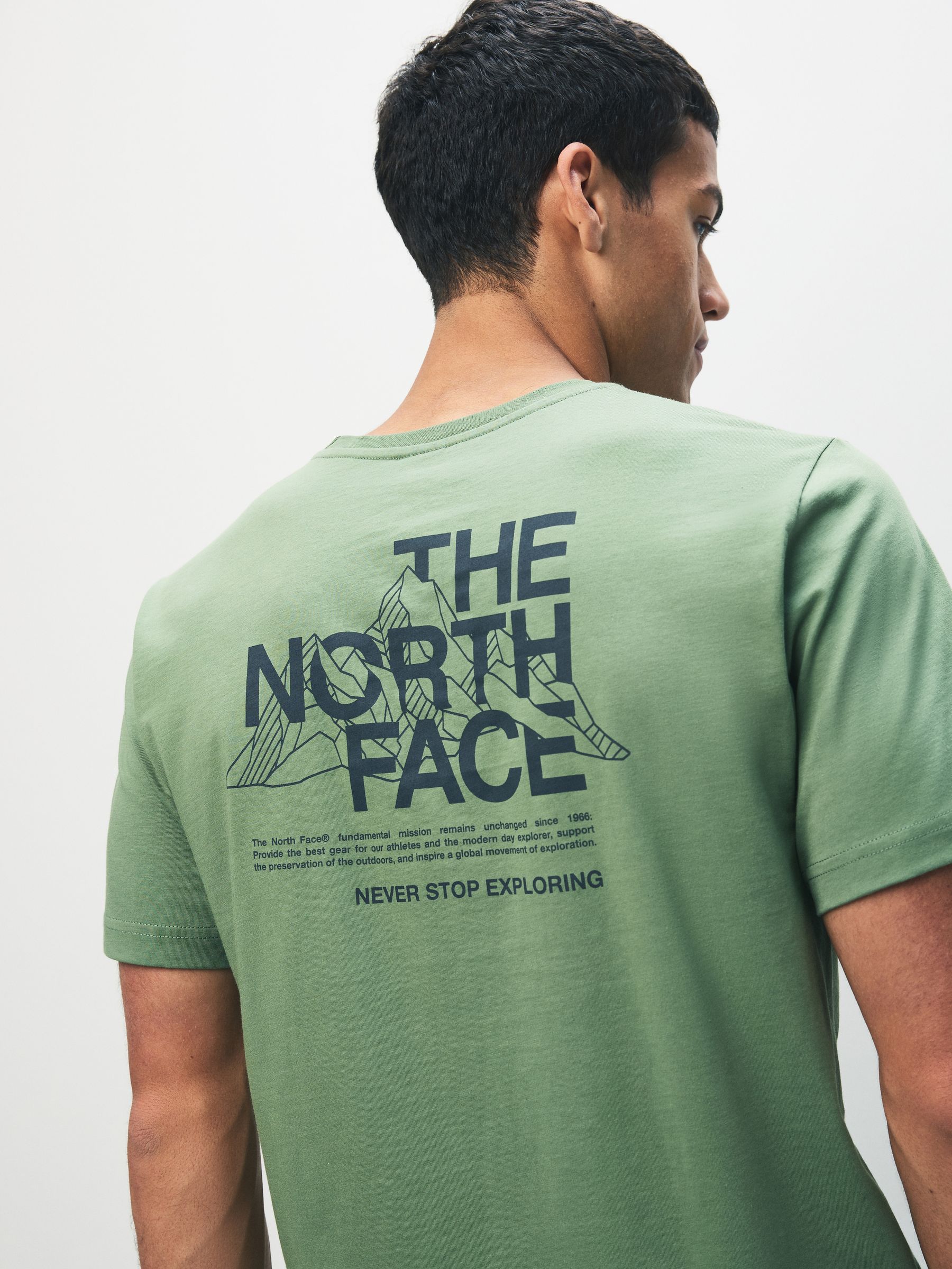 Groen - The North Face T-shirt met bergprint op de achterkant