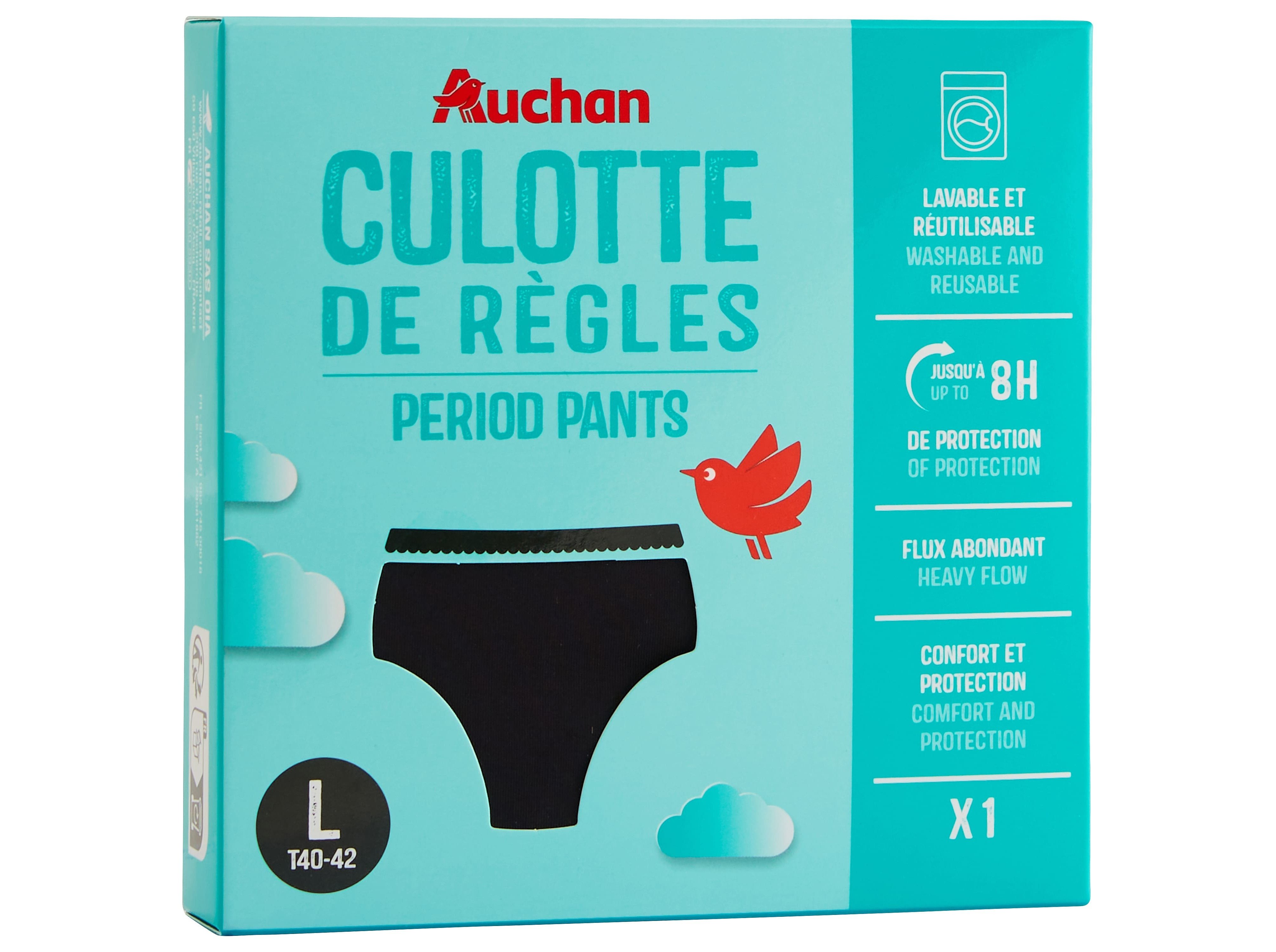 CUECA MENSTRUAL AUCHAN PRETO FLUXO ABUNDANTE L 1 UN