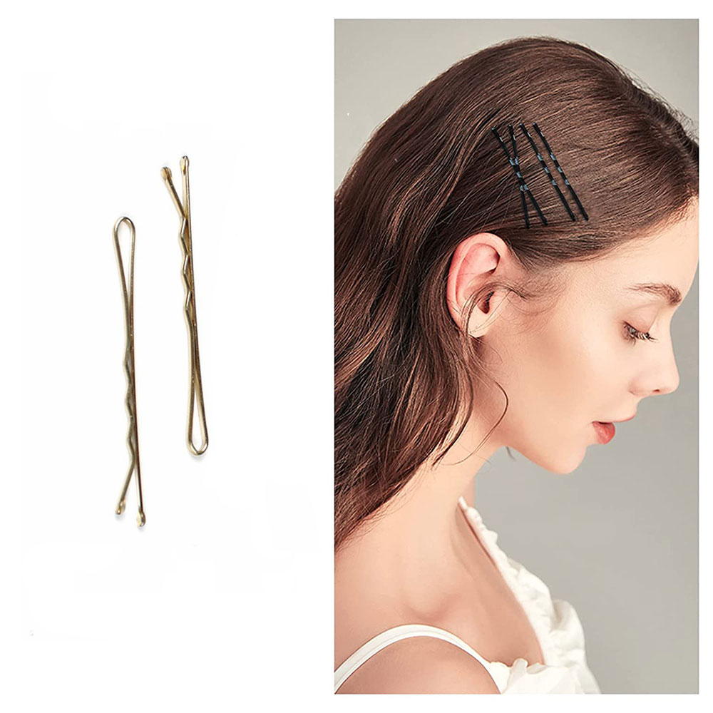(50er Set) Metall Haarklammern Bobby Pin Haarspangen mit abgerundeter Spitze - Gold