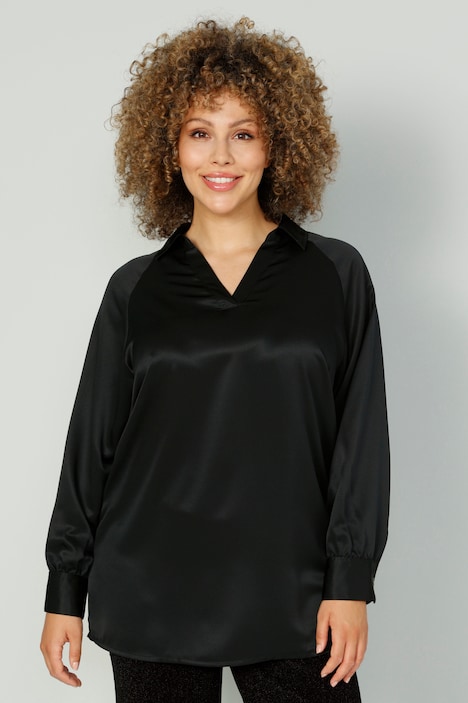 Bluse, Satin, Hemdkragen, Langarm