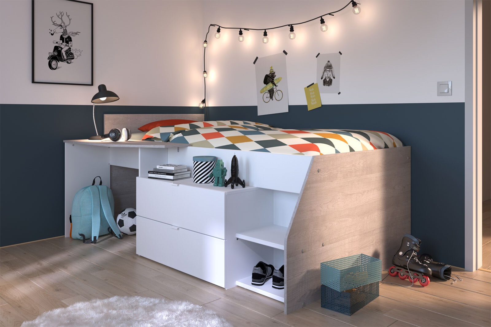 Parisot Halbhohes Hochbett MILKY 1 weiß / grau
