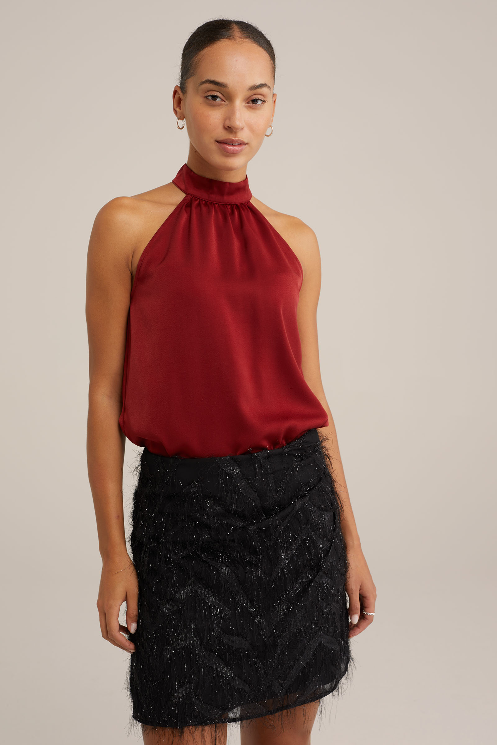 satijnenlook top WE Fashion Donkerrood
