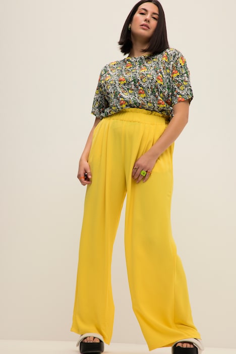 Hose, weites Bein, High Waist, Elastikbund